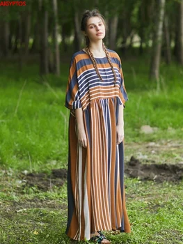 

AIGYPTOS 2020 Original design loose big size literary retro long travel dress holiday big gown catwalk Round neck summer dress