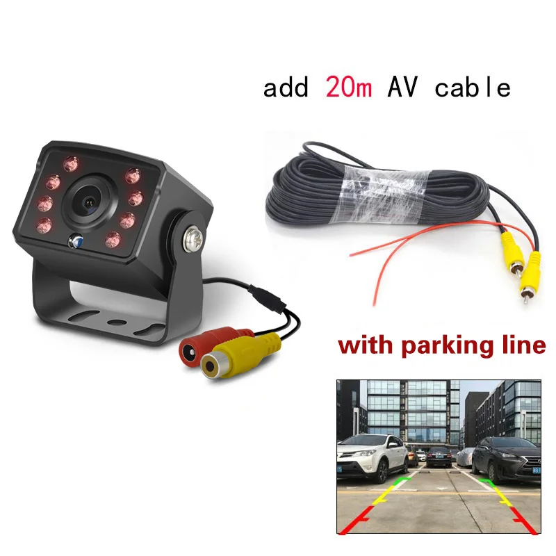 add 20m AV cable Автомобильная камера заднего вида, УФ-датчик, светильник, управление AV, 4 pin, авиация для грузовика/прицепа/пикапов/RV, камера заднего вида для грузовика, сверхмощный QXNY - Название цвета: add 20m AV cable
