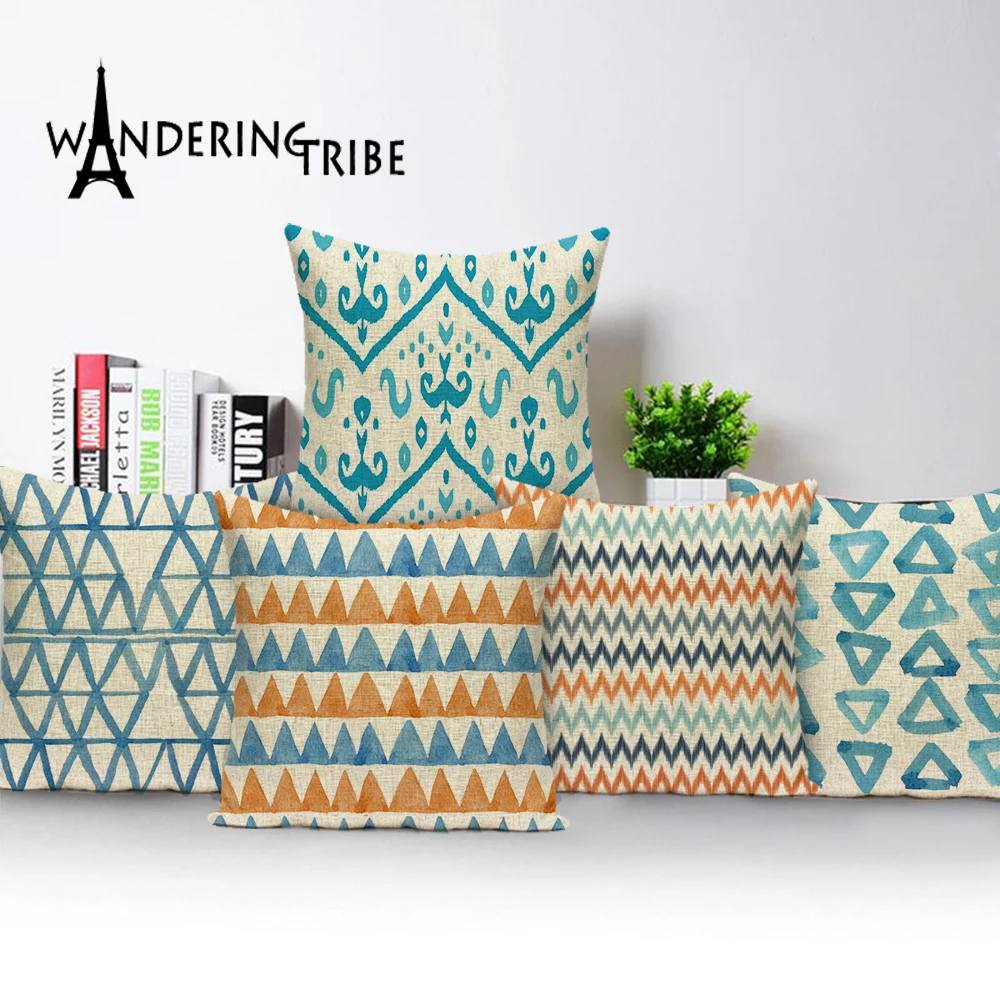 

Geometric Morocco Cushion Cover Blue Wave Pillow Decorative Comfortable Linen Pillow case Cushion cover Home Decor Throw Pillow