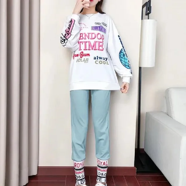 Fashion Two Piece Set Women Sports And Leisure 2021 Hip-Hop Printing New Autumn Loose Women's Clothing With Free Shipping 5