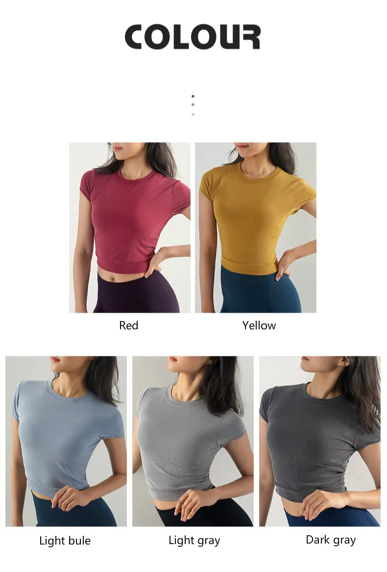 Bare-midriff топы спортивные для женщин Быстросохнущий короткий рукав Йога Топ для бега фитнеса спорта рубашки женские тонкие спортивные футболки