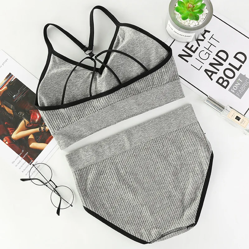 Fashion Women Bra Briefs Set Letter Knitting Active Bra With Pad Sexy Lingerie Set Seamless Sports Underwear Set