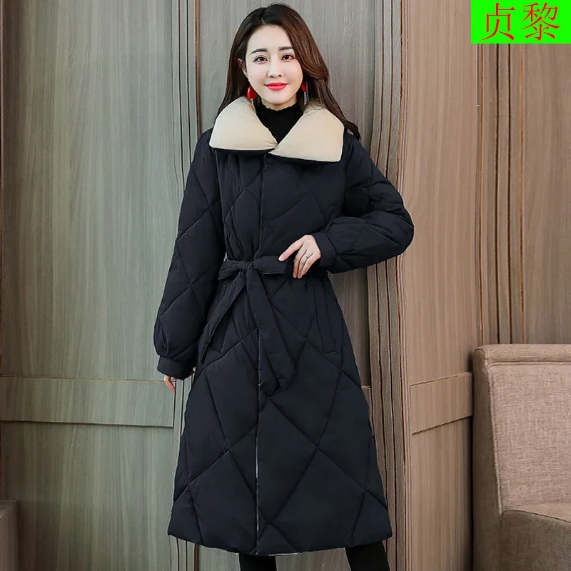 

2018 Winter New Style WOMEN'S Dress Waist Hugging Dongdaemun over-the-Knee down Jacket Cotton-padded Clothes Slimming Cotton-pad