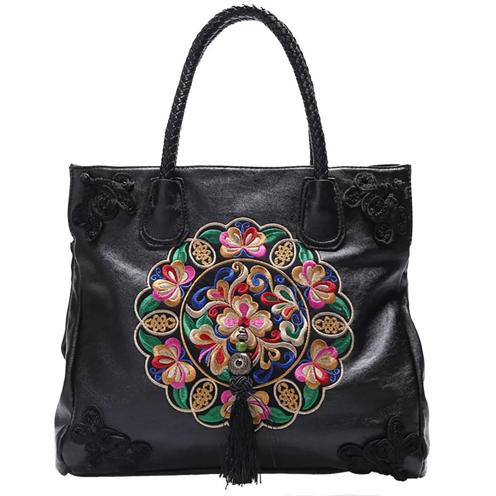 Women Tassel Tote Handbags Large Capacity Embroidery Shoulder Bags For Ladies Female Soft Leather Travel Packages Free Shipping