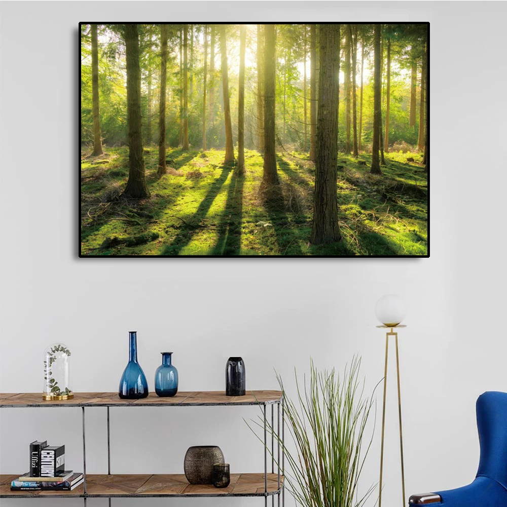 

Sunshine Forest Landscape Wall Art Canvas Painting Scenery Poster and Prints Wall Picture for Living Room Modern Home Decoration