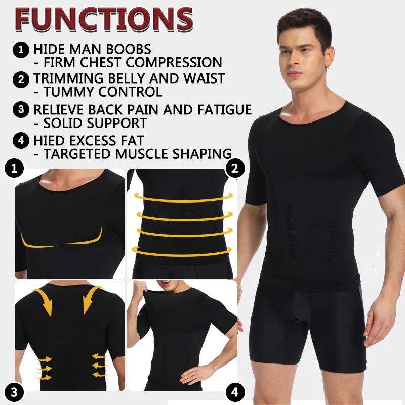 Мужская похудения Body Shaper жилет рубашка Abs живот тонкий