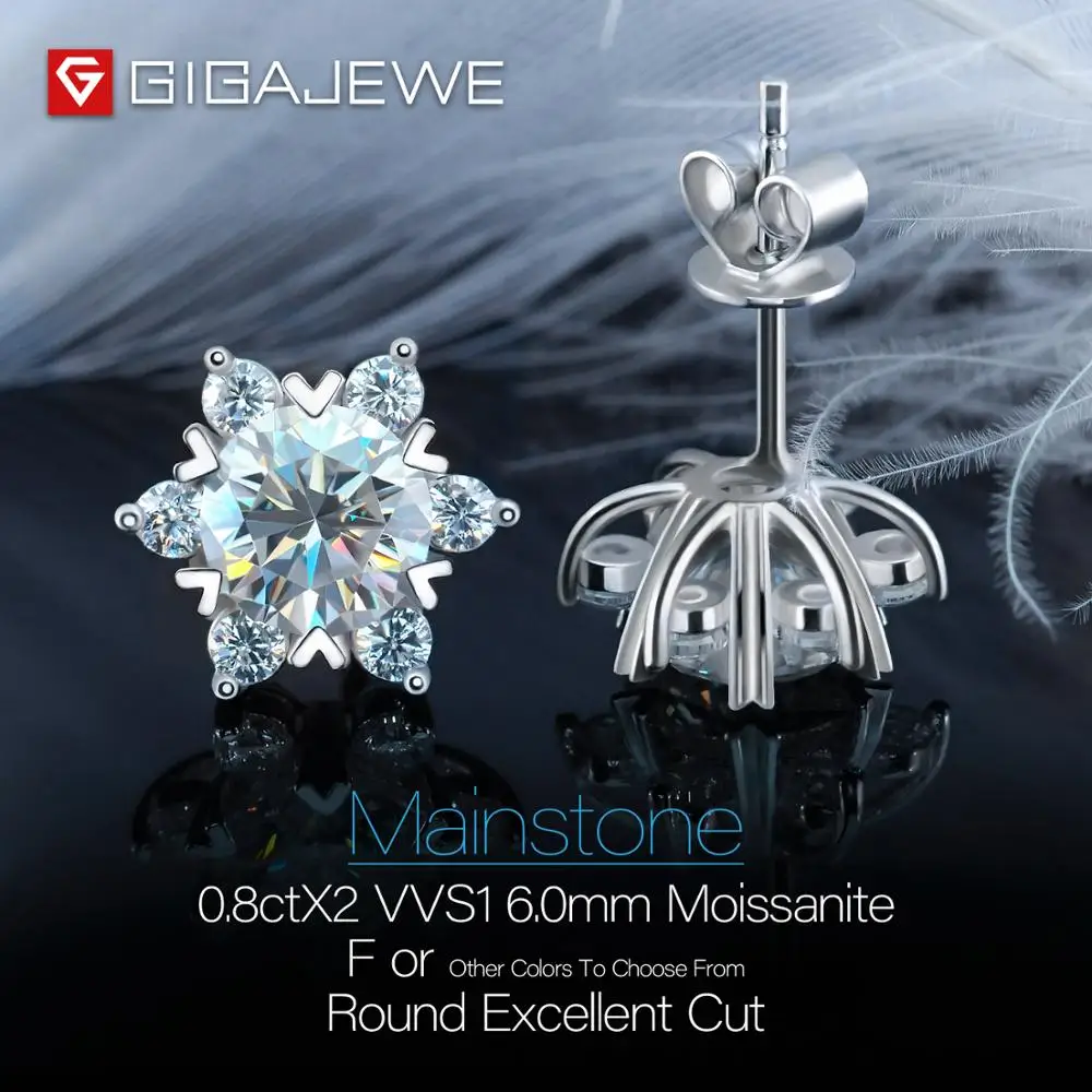 GIGAJEWE всего 1.6ct EF VVS Алмазный тест прошел Moissanite Белое золото покрытое 925 серебро
