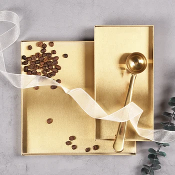 

Retro Golden Stainless Steel Tray Rectangle Square Hexagon Cake Plate Ring Necklace Jewelry Display Tray Luxury Home Tea Tray