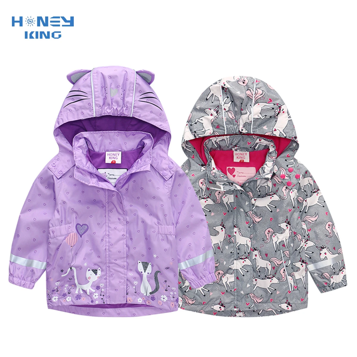 HONEYKING-ropa para niños, chaquetas con capucha, rompevientos, estampado para bebé, chaquetas impermeables para niña, primavera y - AliExpress y