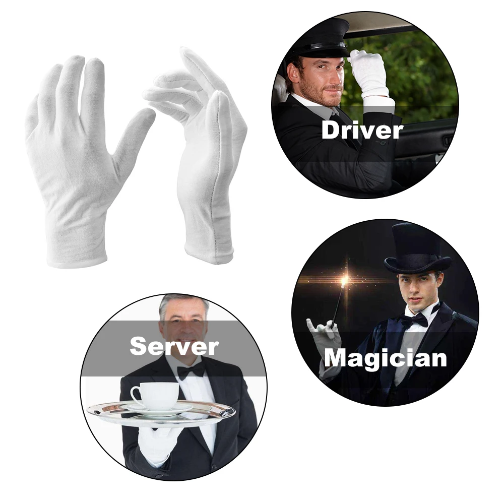 Cotton Gloves 12 Pairs/Lot White Soft Cotton Ceremonial Gloves Stretchable Lining Glove for Male Female Serving/Waiters/Drivers Gloves