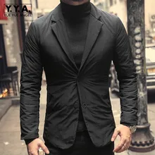 Брендовый Черный пуховик мужской модный тонкий однобортный теплый Блейзер высокого качества на осень и зиму деловой пиджак размера плюс