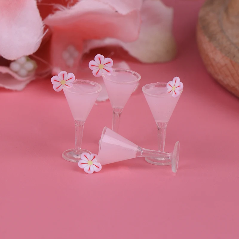 4Pcs 1/12 Pink Dollhouse Miniature Cocktail Cup Drink Glass Model Toy Dollhouse Decor Diy Cute Furniture Toys