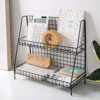 

Desktop Storage Shelf Double Layer Iron Rack Cosmetic Books Shelves Holder Kitchen Spice Rack Bathroom Sundries Makeup Organizer