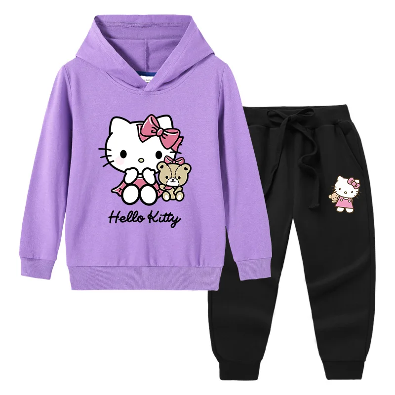 thumbnail image 1 of Hello Kitty, nueva ropa para niños, jersey para niñas, suéter con capucha, pantalones de dos piezas, traje deportivo de manga larga de algodón para bebés, 1 of 4