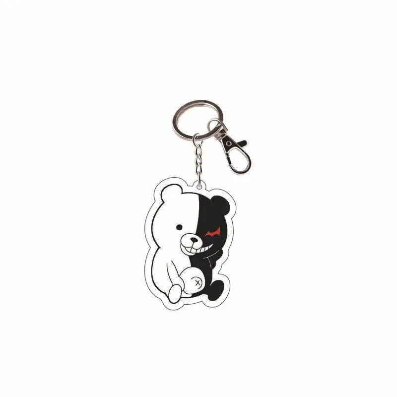 Cartoon White Black Bear Pendant Keychain Anime Danganronpa : Trigger Happy Havoc Acrylic Animal Figure Keyring Jewelry Gift New