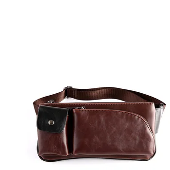 

Causal Waist Bags Men's Brown Fanny Pack Male Belt Bag Black Solid Color Waist Packs Patchwok Chest Phone Pouch