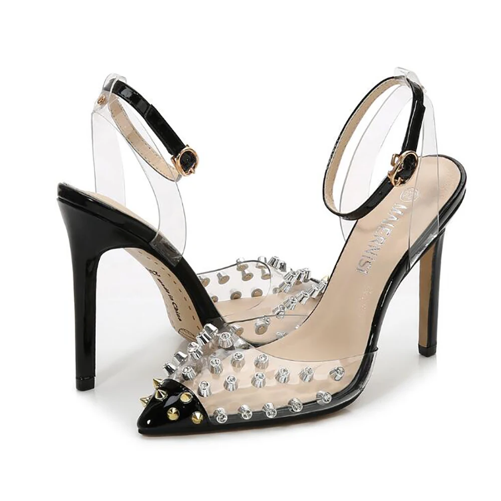

2020 Luxury Designer Sandals Women Summer Fashion New Heels Plus Big Size High Heel Rivet Transparent Heels Pumps