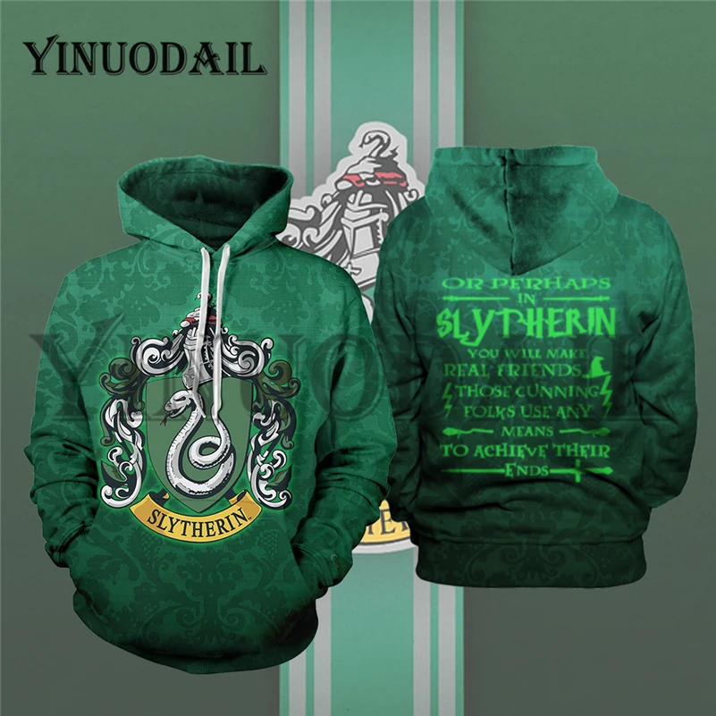 YINUODAIL мужские спортивные толстовки Wizardry 3D Толстовка Хогвартс Слизерин Hufflepuff комплект уличная Косплей Костюм - Цвет: Slytherin
