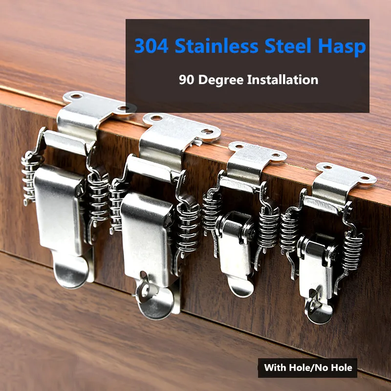 90 Degree Hasp Stainless Steel 304 Double Spring Loaded Suitcase Chest Tool Box Locking Toggle Latch Hasp Lock Hardware Buckle