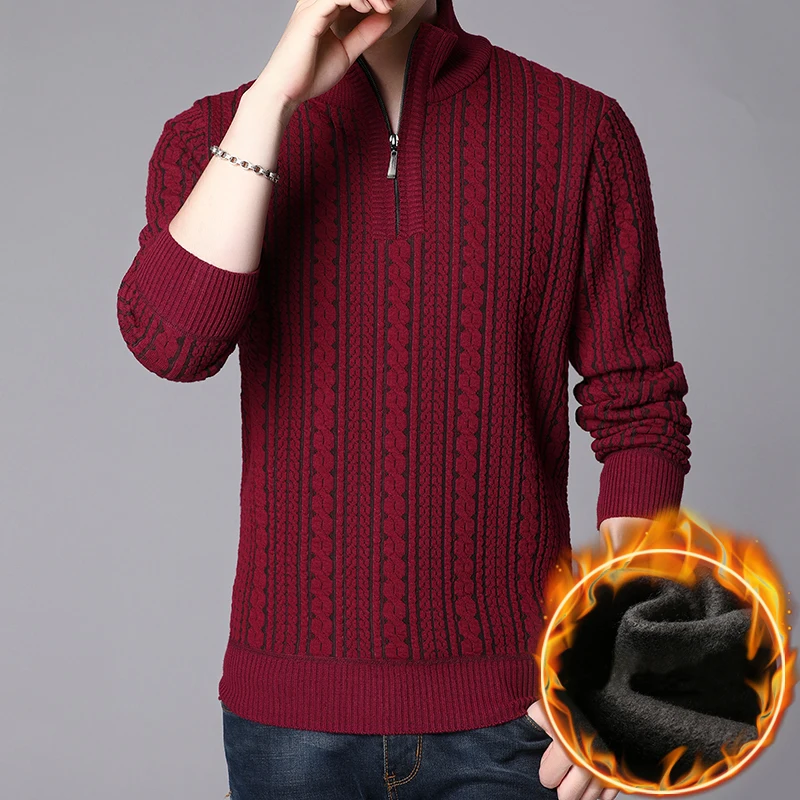 

Covrlge Winter Men's Striped Sweater Warm Pullover Sweater Coat Men Cardigan Jumpers Men Solid Weave Stripes Coats Men MZM051
