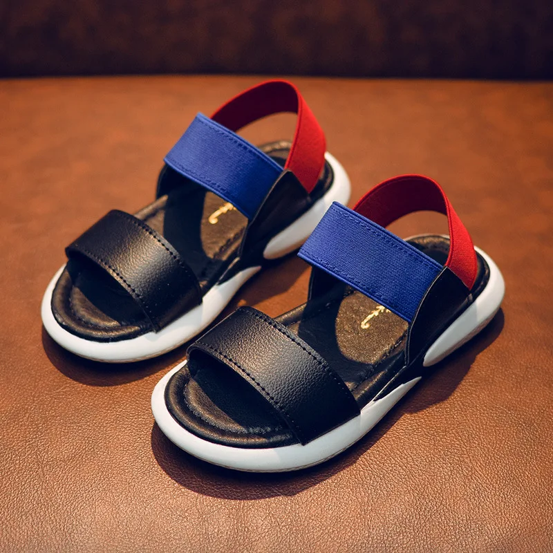 ULKNN Beach Sandals For Girls Fashion Wild Kids Sports Casual Princess Shoes Elastic Band Non-slip Children Flat Leather Sandal