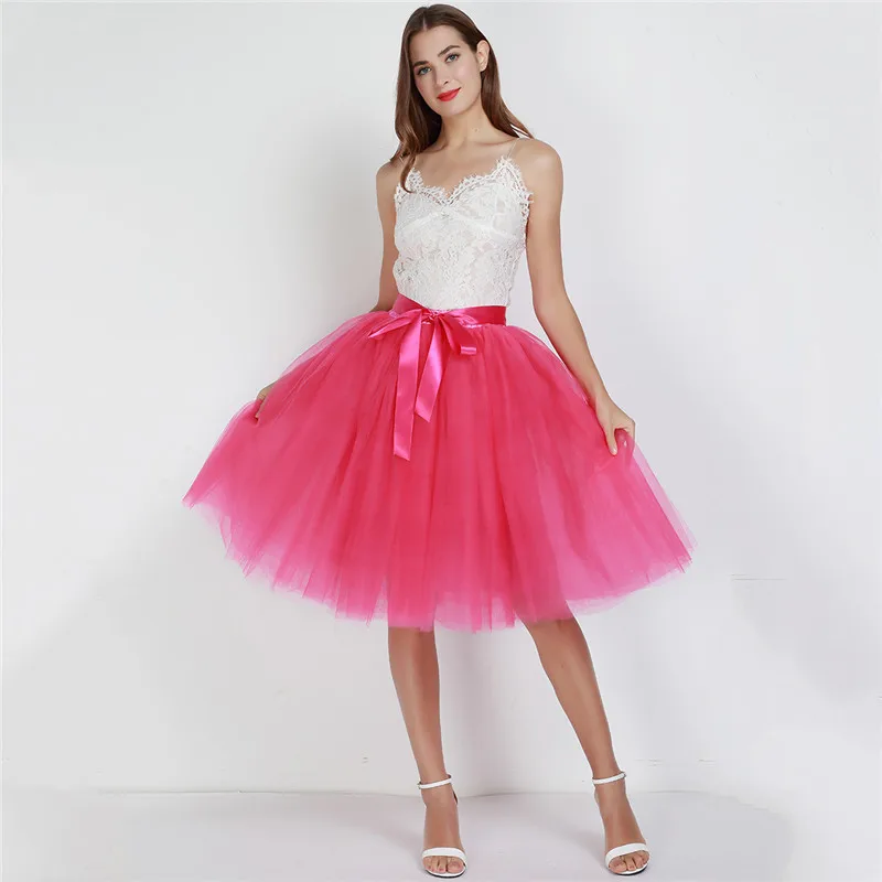 6Layers 65cm Fashion Tulle Skirt Pleated Tutu Skirts Women Lolita Petticoat Bridesmaids Sweet Party Midi Skirt Mini Skirt Dress