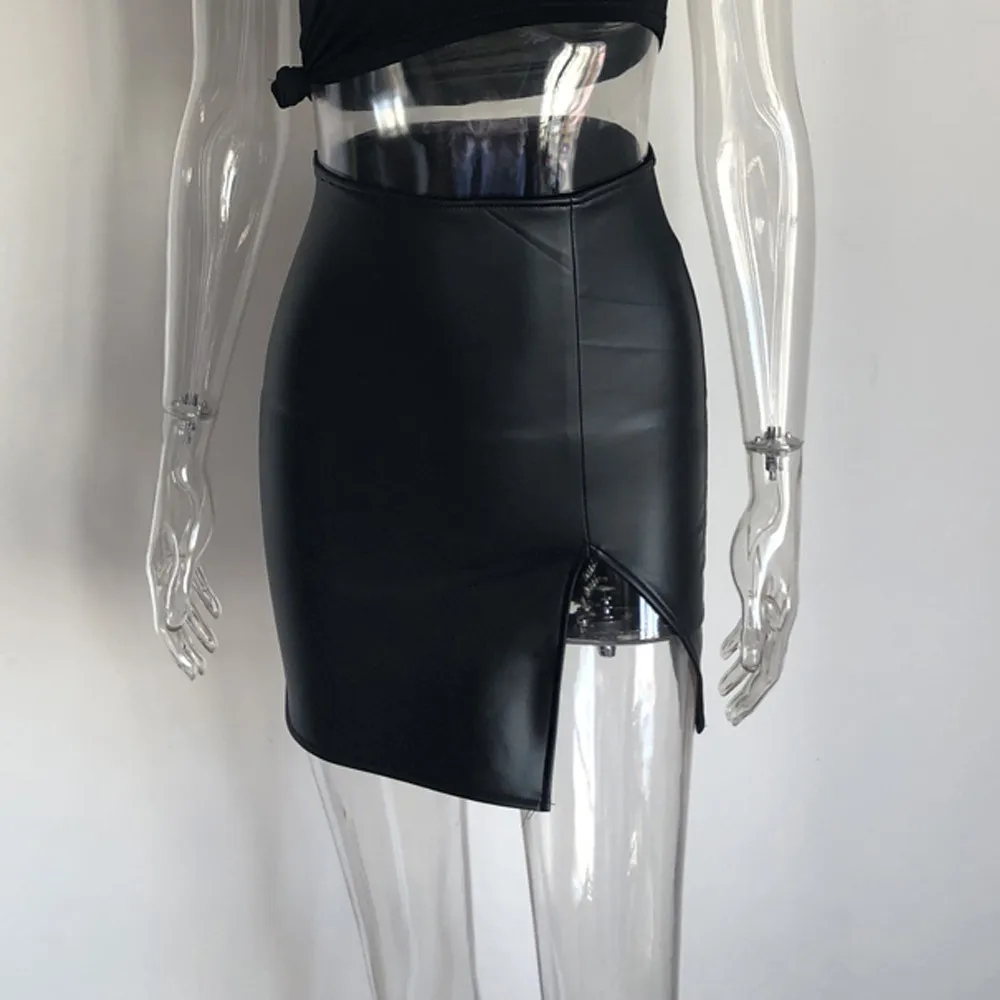 Xllais PU Sexy Cropped Skirt Women Fashion Mini Skirt All Match Mini Skirt