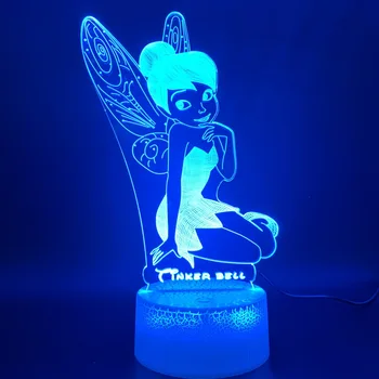 

Led Night Light Princess Tinker Bell Figure Nightlight Home Decor Bright Base Color Changing Touch Sensor Baby 3d Lamp Miss Bell