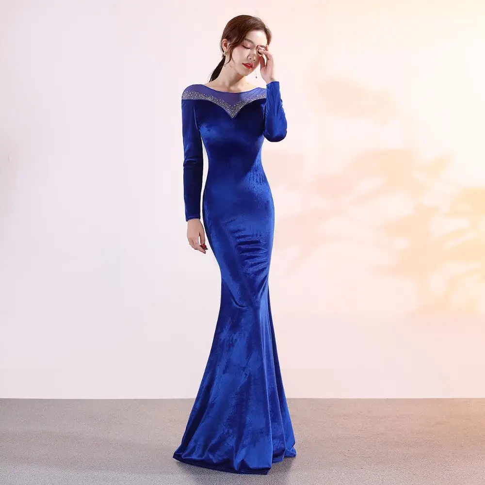Бархатное вечернее платье vestido, женское платье с длинными рукавами, тонкое, для похудения, банкетное, длинное, благородное, сексуальное, элегантное, рыбий хвост, платье