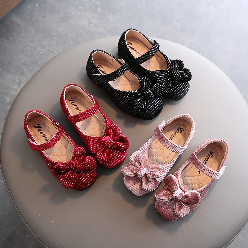 

2020 Spring Children Girls Shoes Corduroy Butterfly-knot Ballet Flat