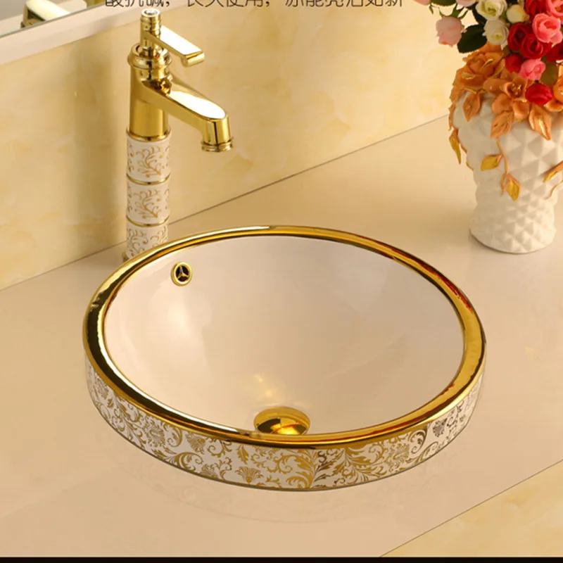 Embedded Semi Basin Gold European Bathroom Sink Wash Basin Upper Basin Ceramic Basin Lower Basin Pan Vanity Sinks Bathroom
