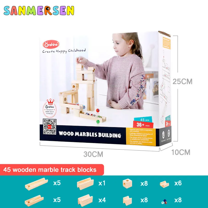 45pcs 45-50 шт. детские деревянные строительные блоки, игрушки, мраморные гоночные беговые лабиринты, развивающие сборные деревянные строительные блоки - Цвет: 45pcs