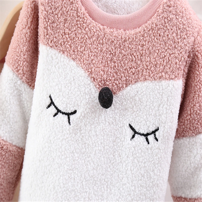 Зимняя теплая одежда для детей; свитер для малышей; свитер для маленьких девочек и мальчиков с рисунком лисы; плюшевые пуловеры; Детские однотонные свитера