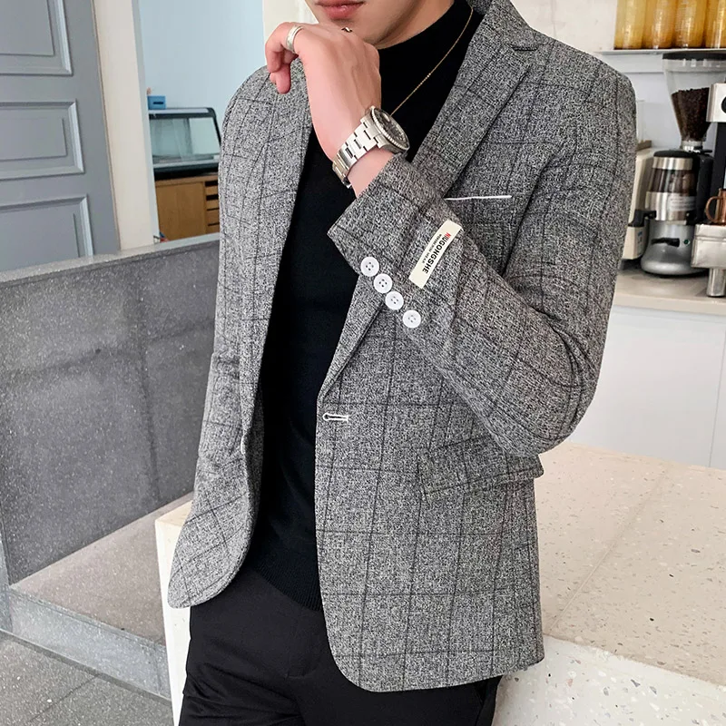 Осень-зима мужской костюм куртка высокое качество Slim Fit мужской костюм с блейзером Размеры S M L XL XXL XXXL Бизнес пиджак в сеточку Для мужчин Куртки