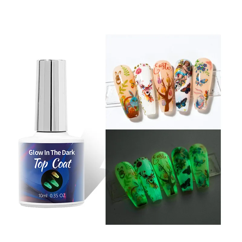 Capa superior de gel UV luminoso fosforescente de 10 ml que brilla en la oscuridad, esmalte de uñas en gel remojable, barniz de arte de uñas para manicura