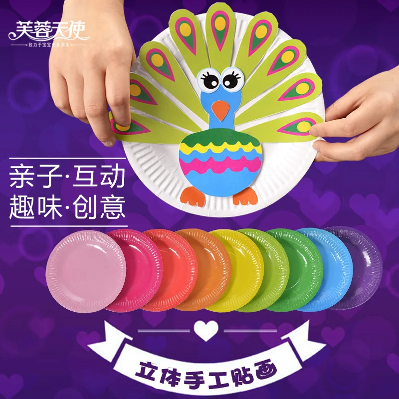 Children s puzzle creative paper plate painting DIY handmade parent child interactive toy set cartoon animal 3