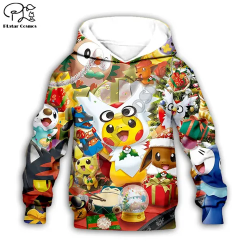 Детская одежда; толстовка с 3D-принтом Пикачу на Рождество для маленьких мальчиков и девочек; пуловер с принтом «Покемон»; свитер с длинными рукавами и рисунком; p1 - Цвет: Kids Hoodie