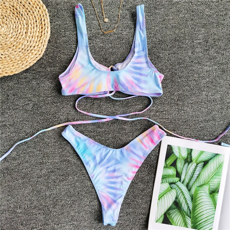 2020 Sexy Bikinis Swimsuit Women Bandage Printing Swimwear Underwire Bikini Set Tie-dye Gradient Bathing Suits Summer Beach Wear