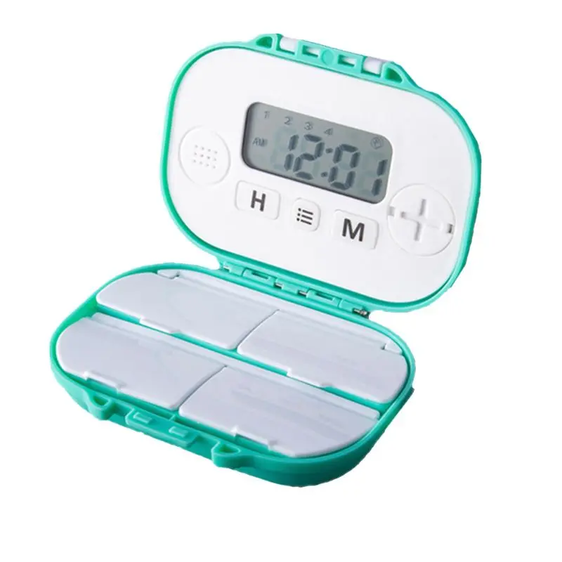 

4 Grids Medicine Storage With Alarm Reminder Pill Tablet Sorter Box Organizer X5XC