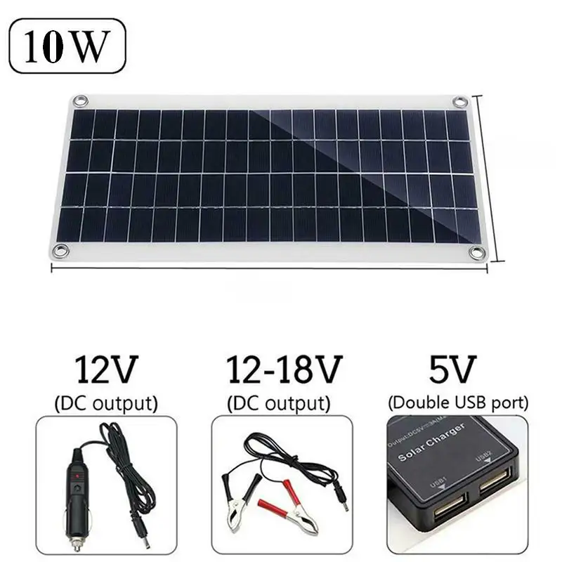10W Solar Cells 25 Вт 18 в портативная солнечная панель двойной USB Солнечное зарядное устройство с автомобильным зарядным устройством зажим для аккумулятора для автомобиля Открытый Кемпинг - Цвет: 10W Solar Cells
