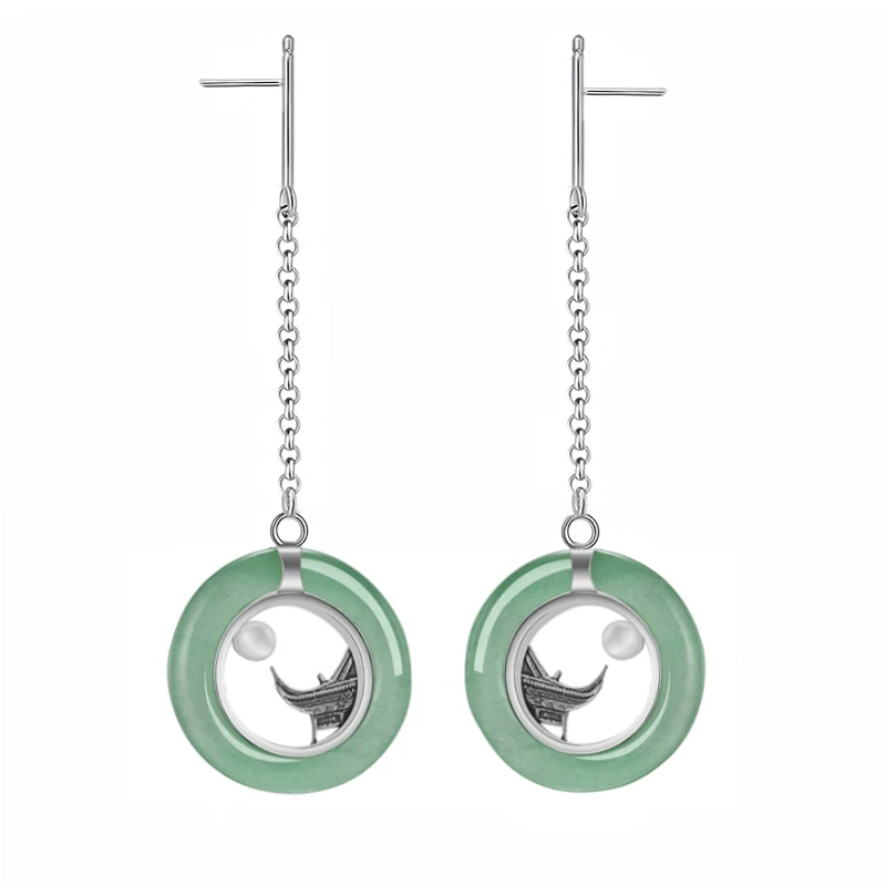 Lotus Fun Real 925 Sterling Silver Handmade Fine Jewelry Classic Oriental Element Moonlight Design Drop Earrings for Women | Украшения и