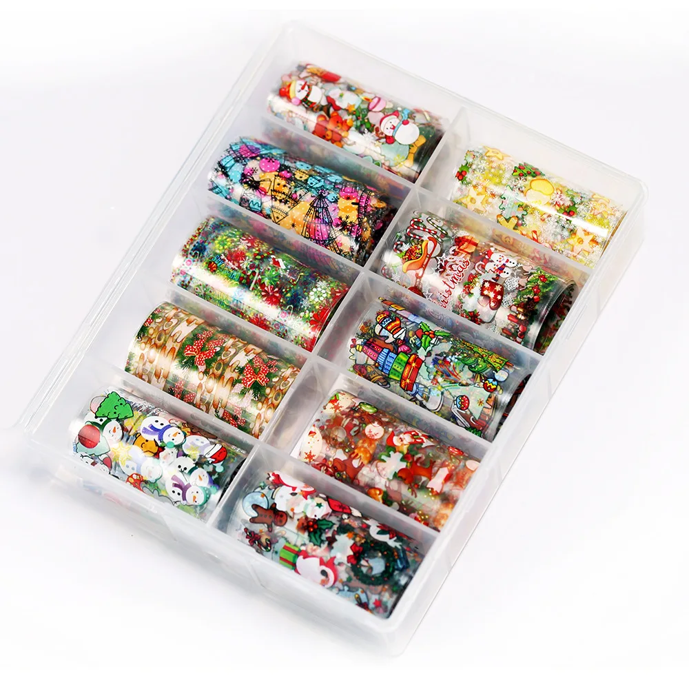 10 шт./компл. Рождество Фольга для ногтей переводная наклейка Снежный Цветок лося