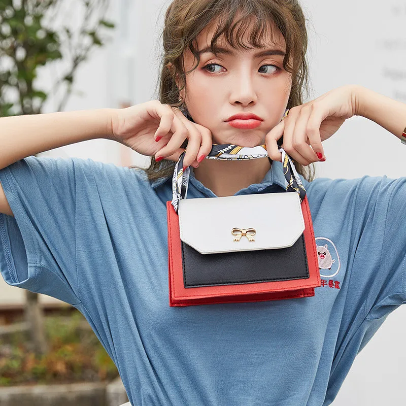 Bolso pequeño pañuelo de seda para mujer y niña, bandolera de cuero, con  decoración de lazo - AliExpress Maletas y bolsas