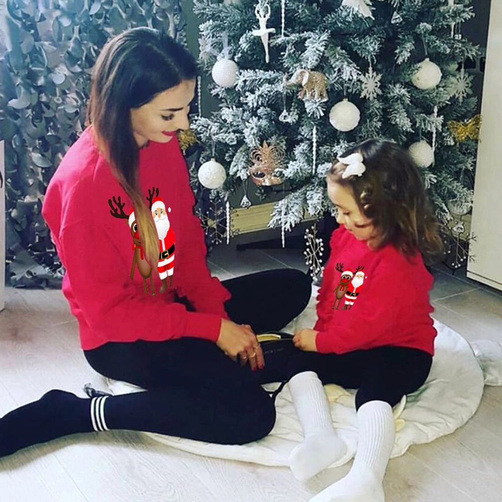 JAYCOSIA New Hot Fashion Blouses Women Ruffles Long Sleeve Loose Xmas Christmas Deer Print Pullover Blouse Top Clothing 1030