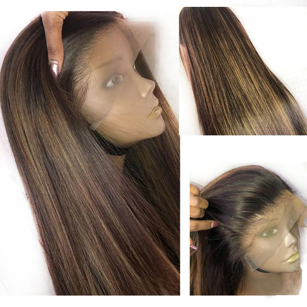Eversilky 360 парик фронта шнурка Длинные прямые Омбре коричневый цвет основные цвета средняя часть бразильские Remy человеческие волосы парики