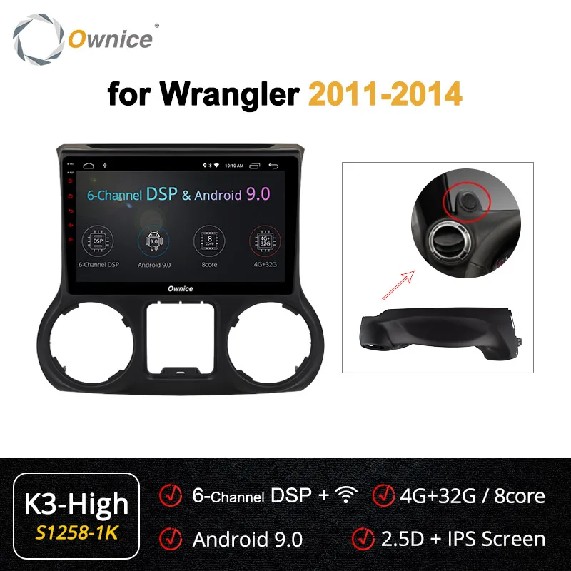 Ownice k3 k5 k6 Android 9,0 8 Core 4G+ 64G автомобильный проигрыватель с радио и GPS для Jeep Wrangler 2011 2012 2013 DSP 4G ADAS - Цвет: S1258-1 K3 HIGH