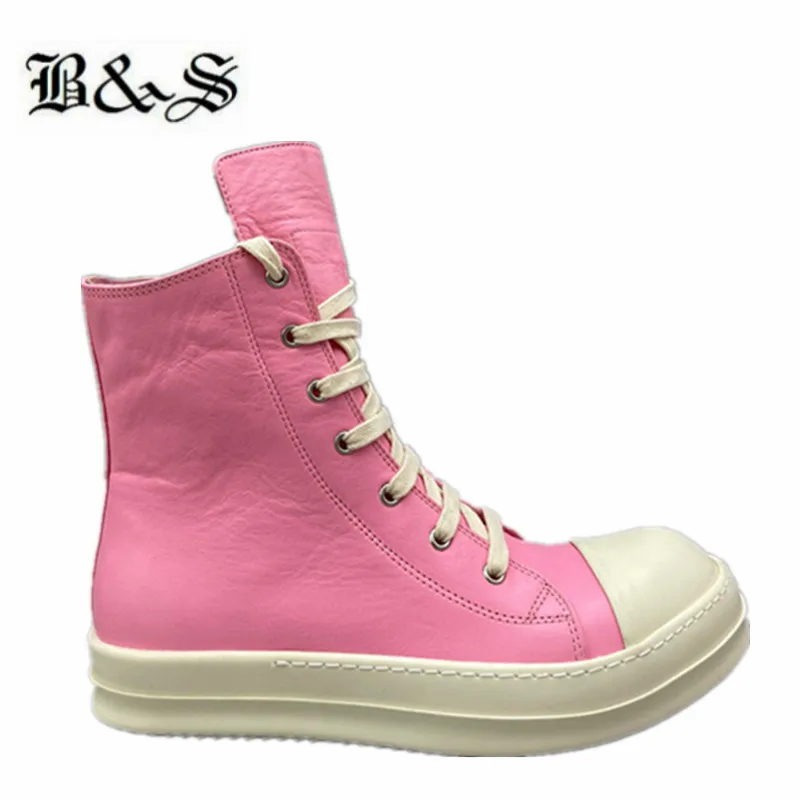 Black& Street 21ss Tpu Fragrant Sole Pink Cow Leather Trainer Boots