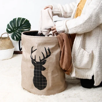 

Nordic Laundry Basket Foldable Thick Cotton Linen Storage Bucket Cartoon Letter Toys Storage Bag Large Laundry Baskets Supplies