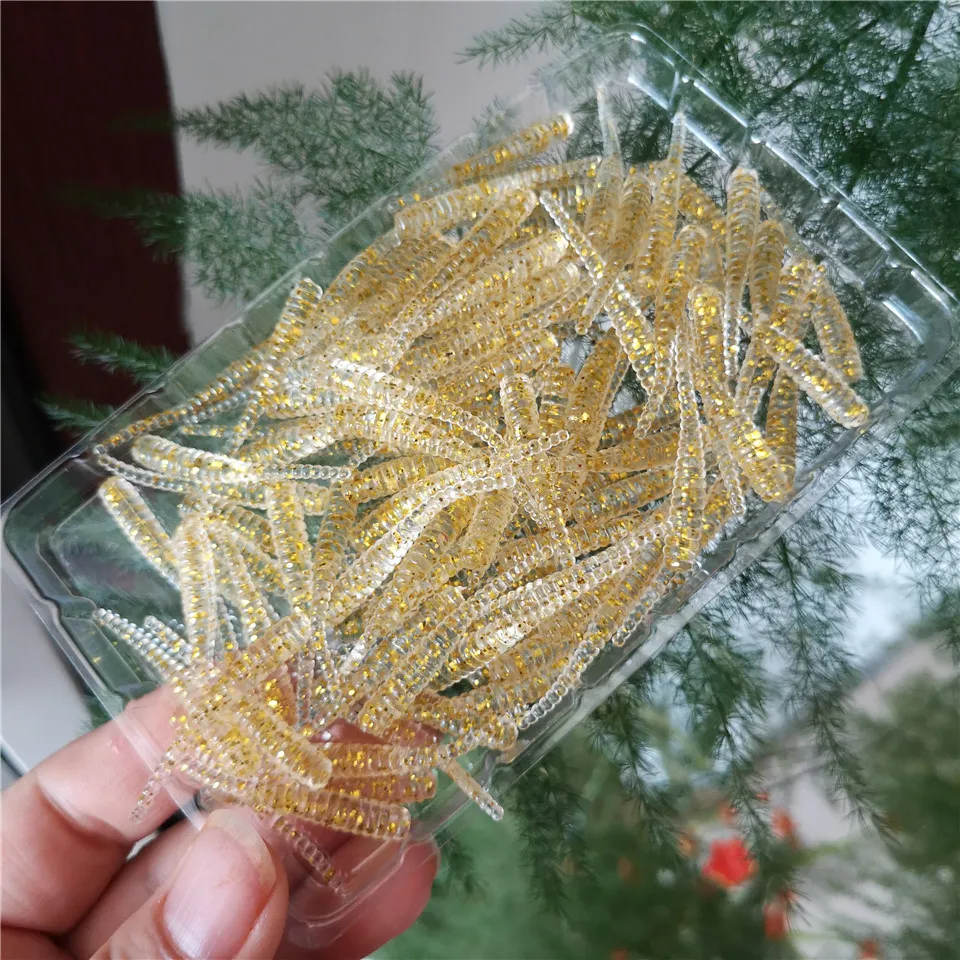 Swolfy 100 stücke Schwimm Weiche Köder Angeln Locken Grub Wurm 35mm 0,3g Jig Wurm Wobbler Swimbait UL Angeln locken Trout Jig Weicher Köder – Detail 12