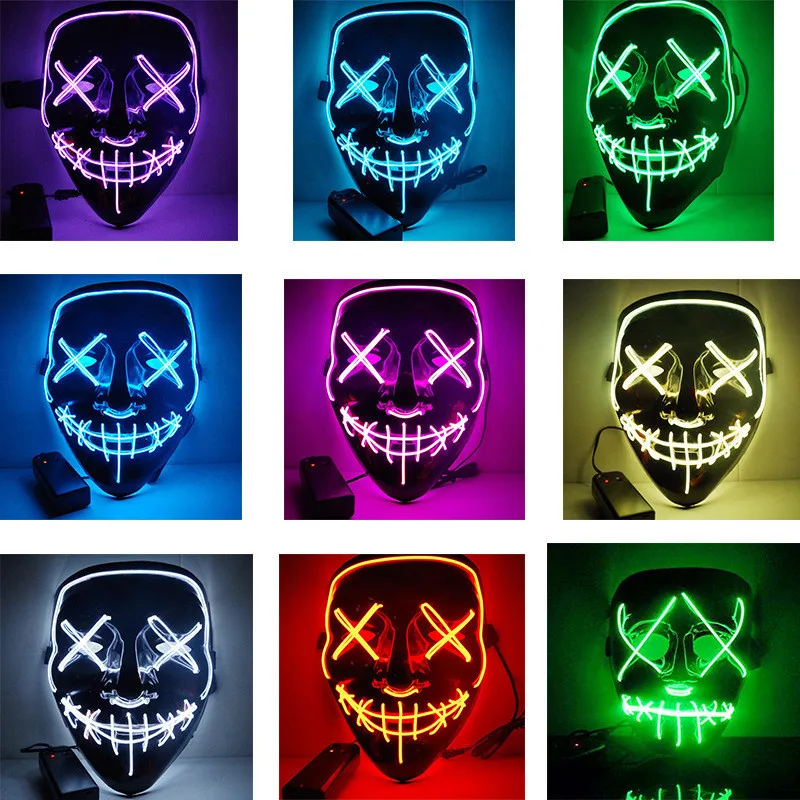 

Halloween LED Mask Purge Masks Election Mascara Costume DJ Party Light Up Masks Glow In Dark 10 Colors To Choose